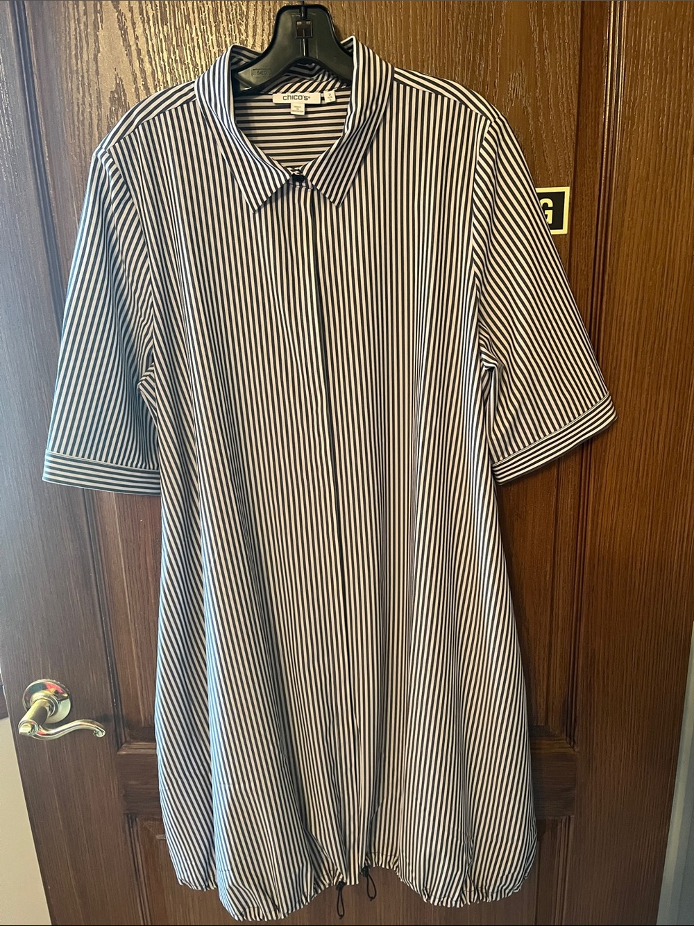 Chico's Black and White Striped Midi Shirt Dress